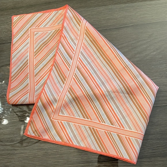 Vintage Pin Striped Peach & Tan Silk Blend Scarf - Picture 16 of 16